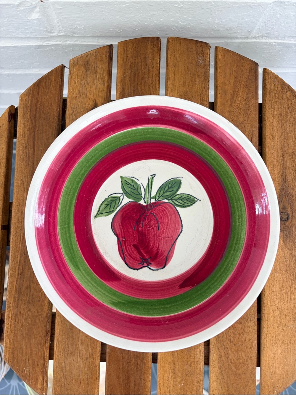 Hand-Painted Red Apple Ceramic Dinner Plate with Green Accents
